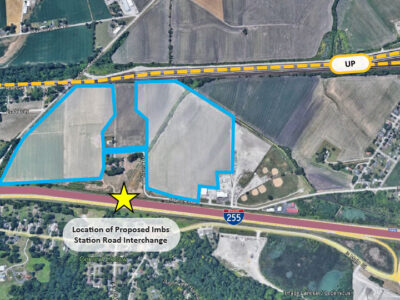 Satellite map outlining location of Admiral Pkwy Dupo Development Site