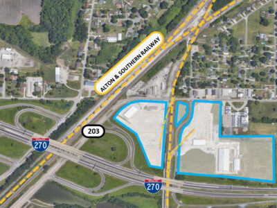 Satellite map outlining location of Granite City Buildings & Land Site