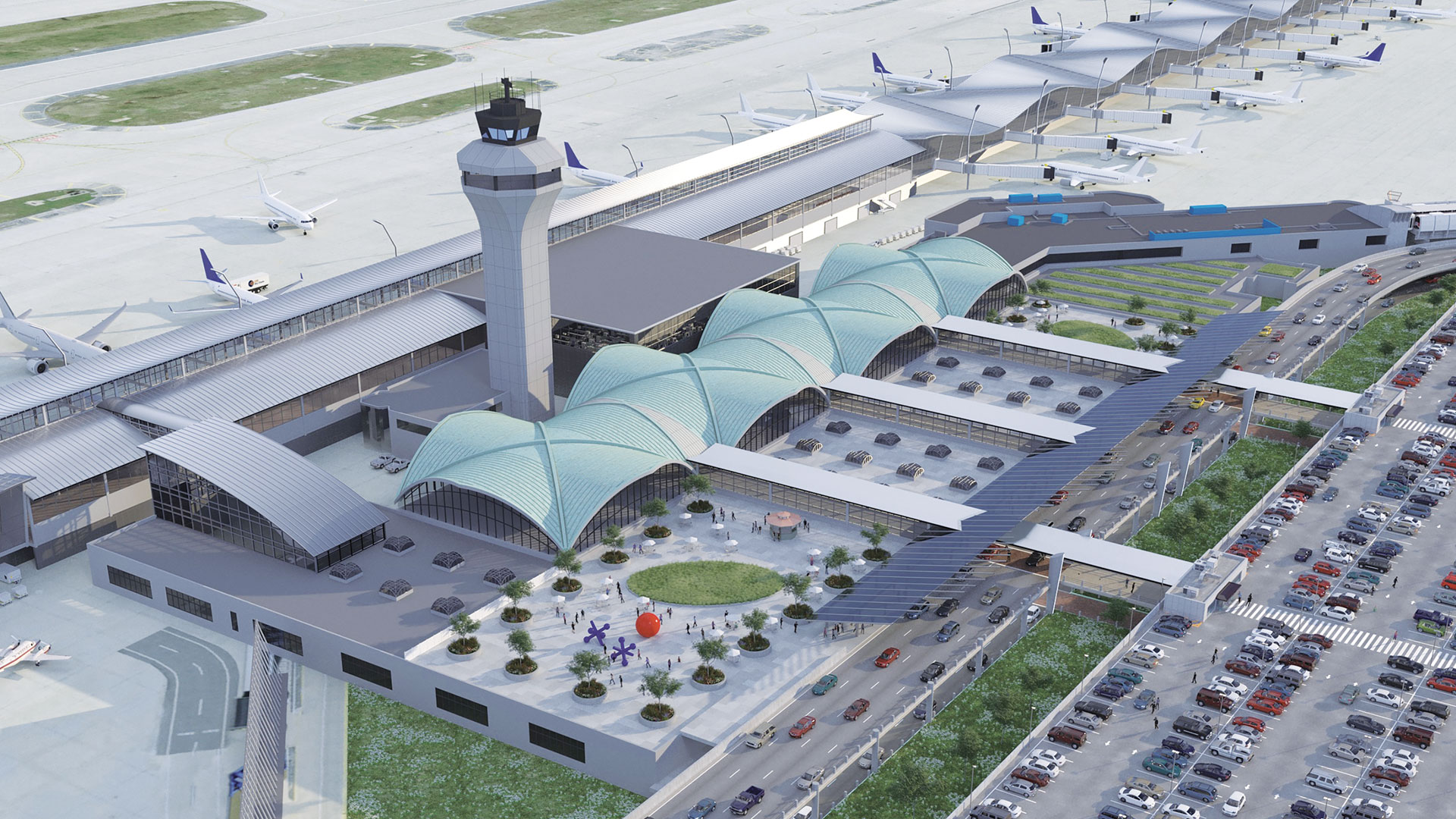 An overhead rendering of the new St. Louis Lambert terminal.