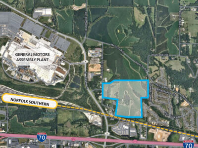 Satellite map outlining location of Interstate Commerce Center